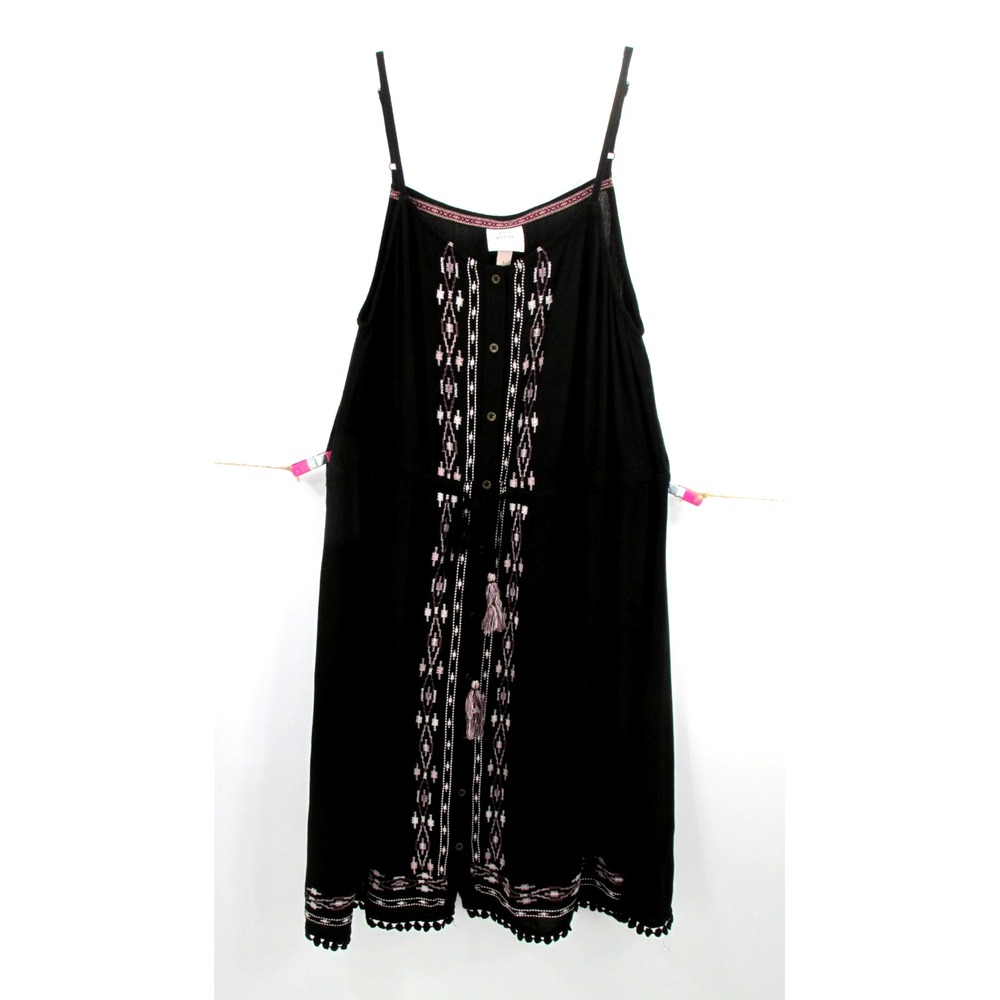 Knox Rose Midi Summer Dress Womens Large Black Crinkle Southwest Aztec Prairie